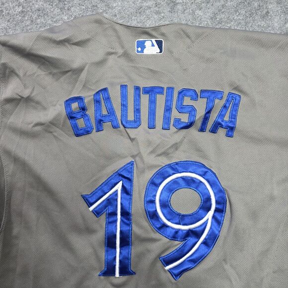 Toronto Blue Jays Jersey Mens 48 Gray MLB Baseball Jose Bautista 19 Button Road - Picture 9 of 10